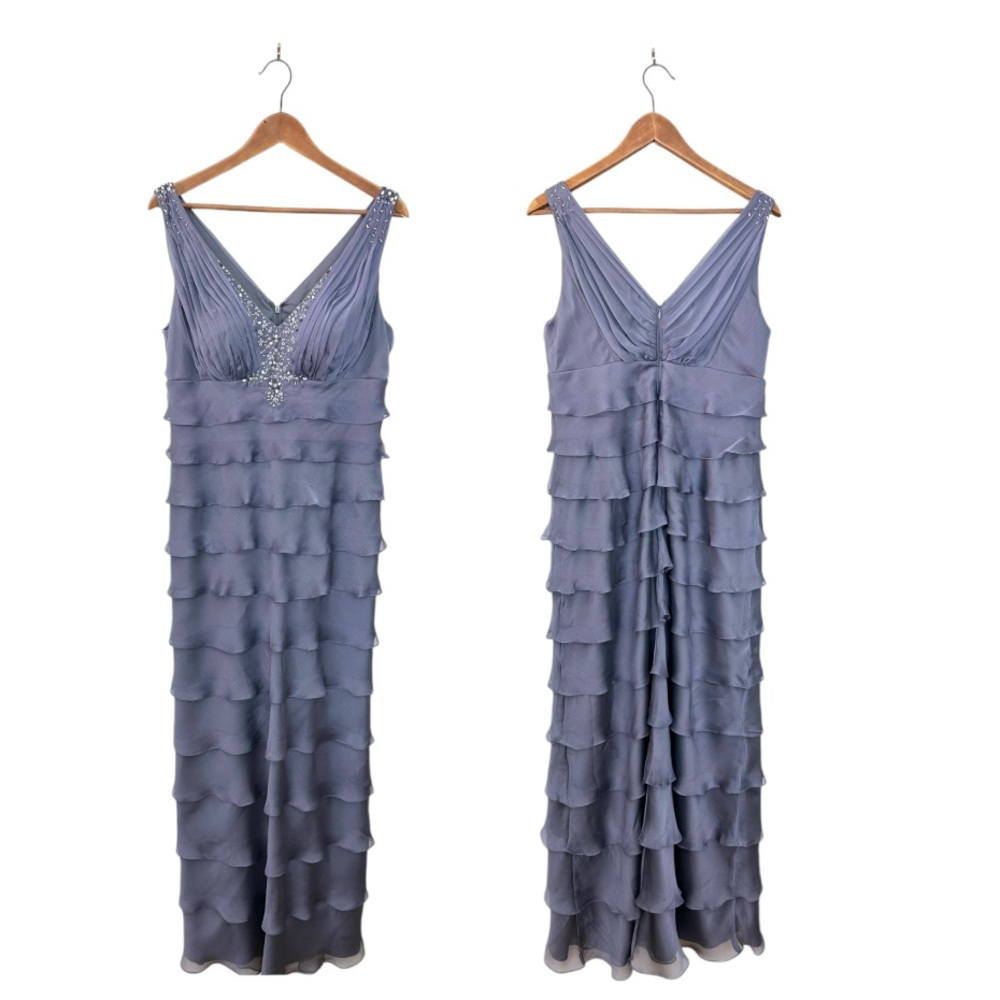 Beaded Tiered Lavender Maxi Dress with V-Neck